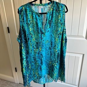 Catherines Plus Size Turquoise/Yellow/Navy Asymmetrical Sleeveless Tunic
